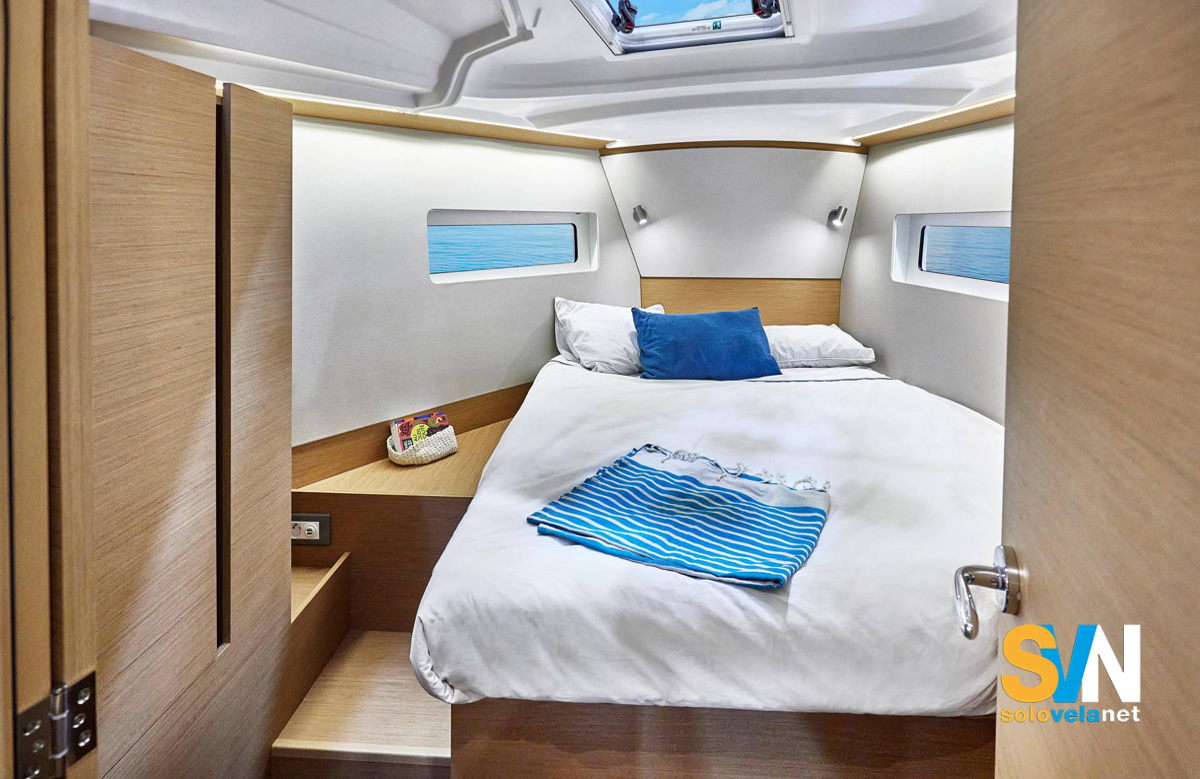 La cabina di prua del Sun Odyssey 380