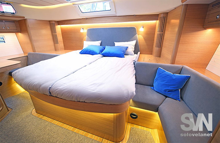 Hallberg Rassy 57, cabina armatoriale di poppa