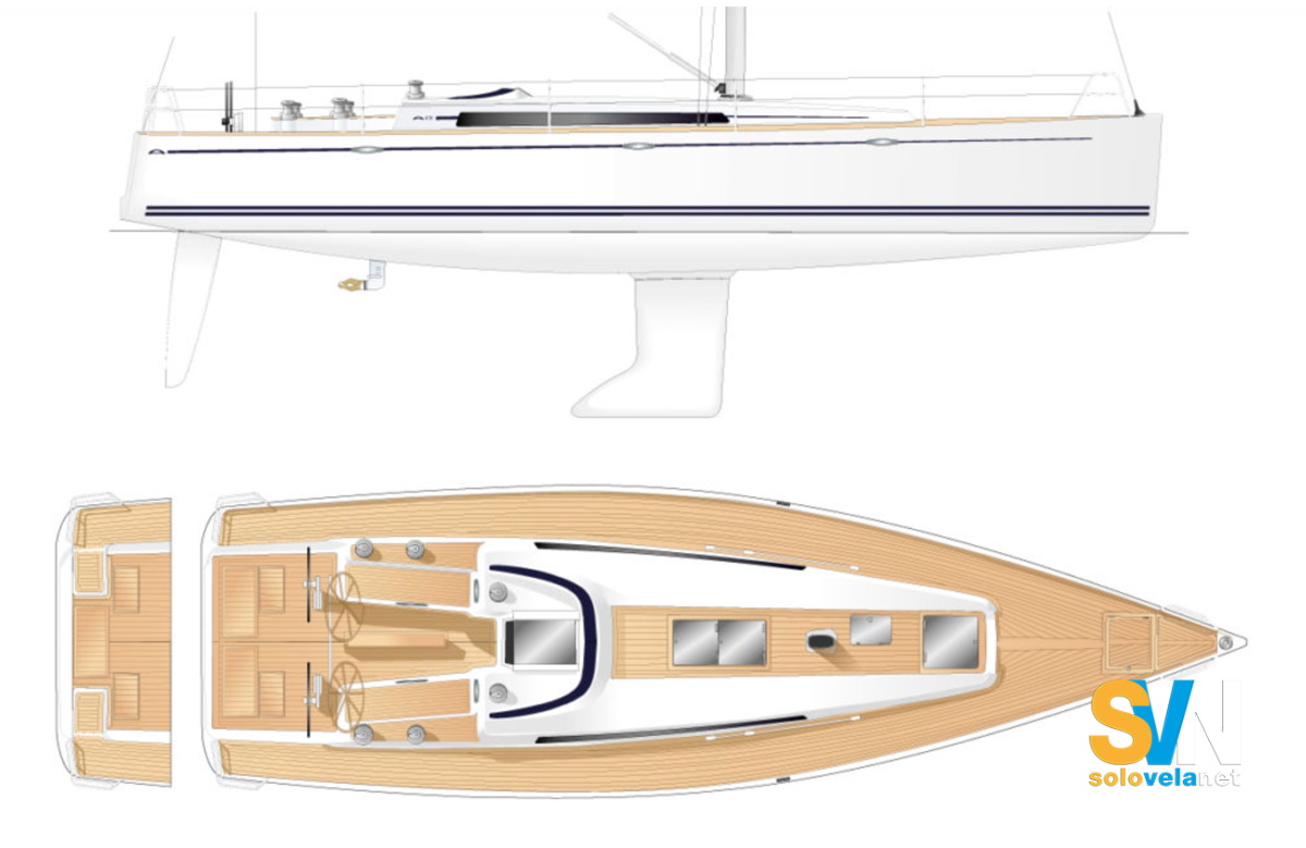 Il profilo e il piano di coperta dell'Arcona 435