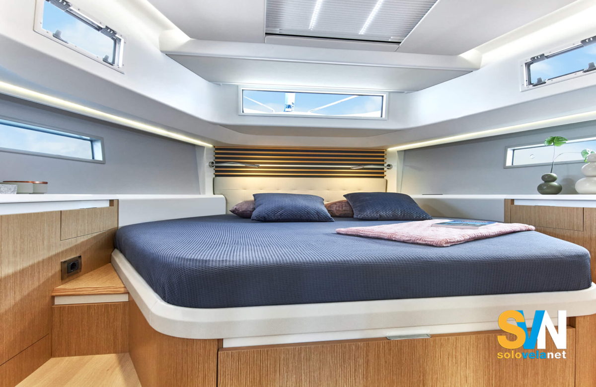 La cabina armatoriale di prua del Moody 41 DS