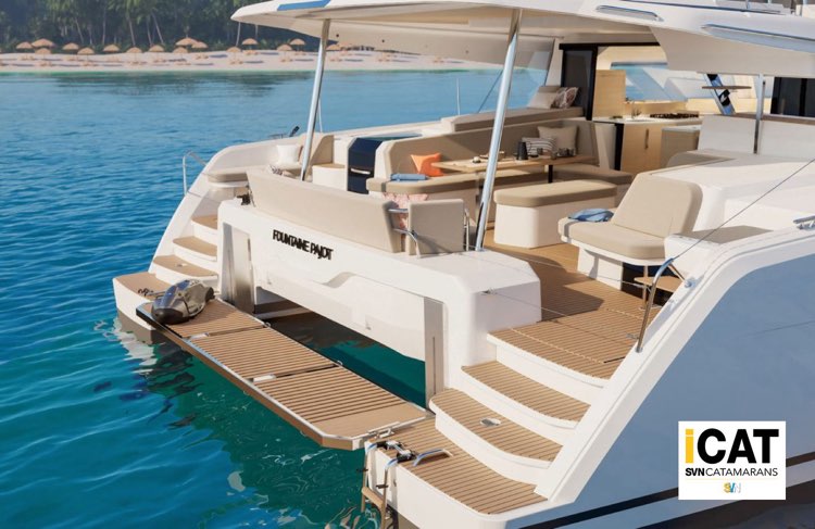 Fountaine Pajot, anche in questo FP 48 non cede alla moda di avere delle code molto profonde per favorire la discesa in acqua
