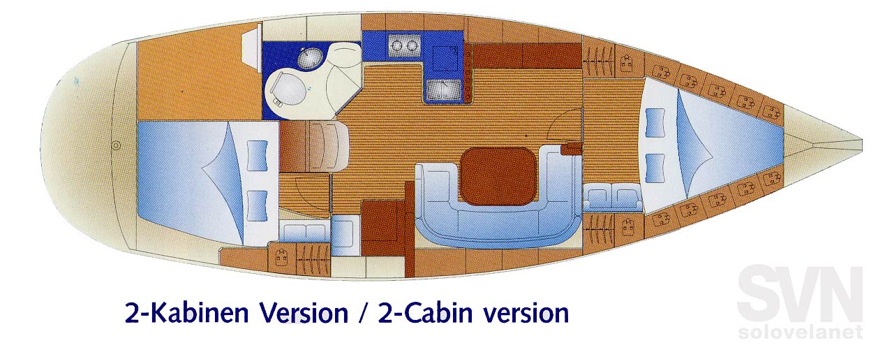 Bavaria 38, la versione 2 cabine e 1 bagno