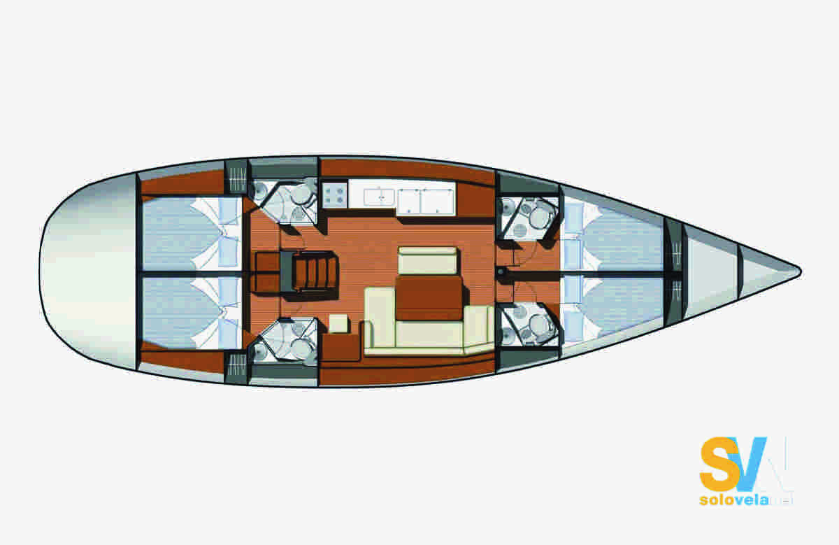 Quattro cabine, ognuna con bagno 