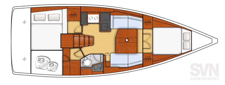 Versione 2 cabine e 1 bagno con la cucina a L