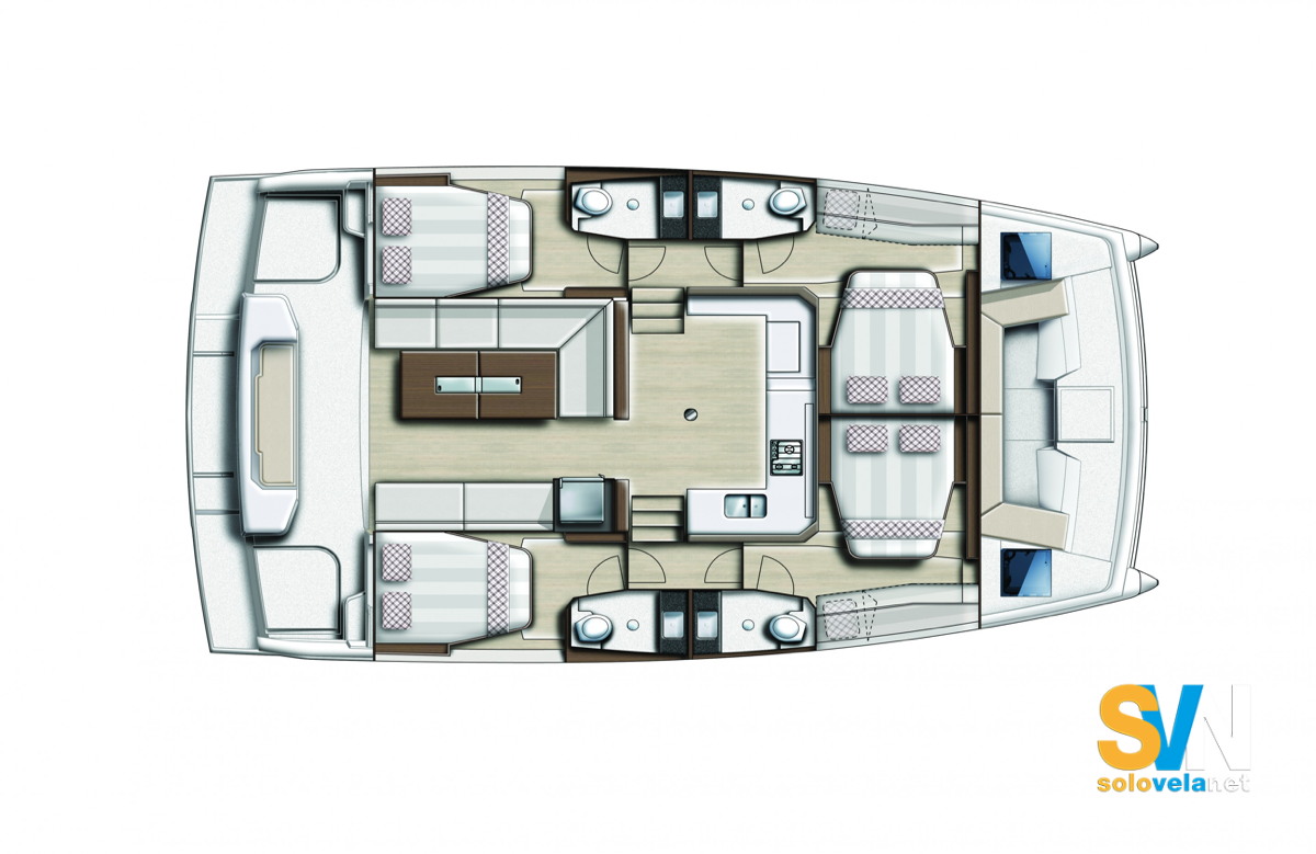 Quattro cabine gemelle, ognuna con bagno