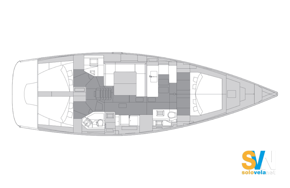 Due cabine gemelle a poppa e due a prua