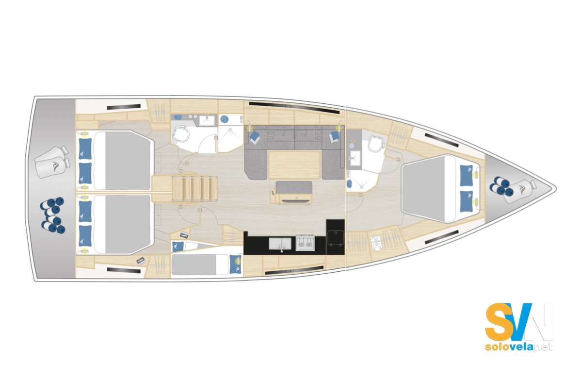 Layout 4 cabine e 2 bagni