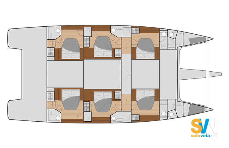 Versione Charter 6 cabine e 6 bagni + zona equipaggio