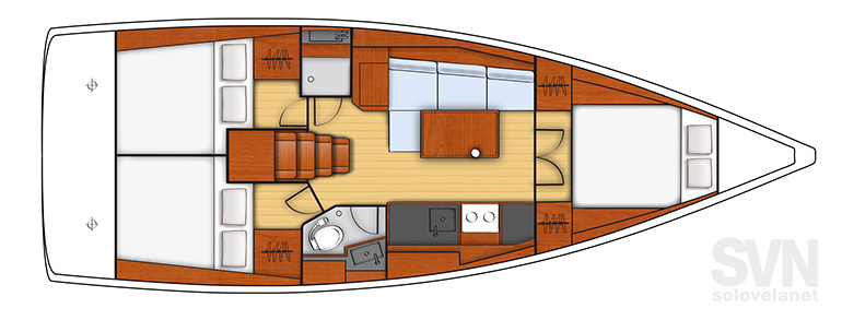 Versione 3 cabine e 1 bagno con la cucina in linea