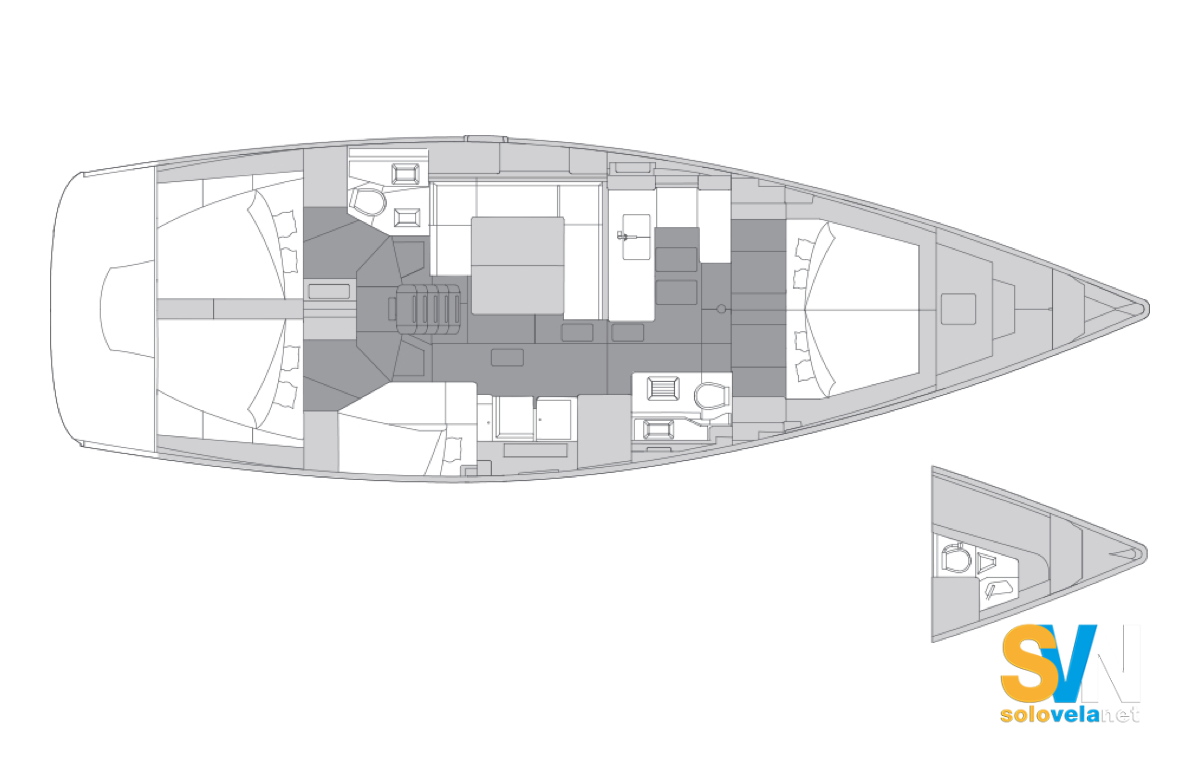 Versione 5 cabine e 2 bagni. Terzo bagno a prua opzionale