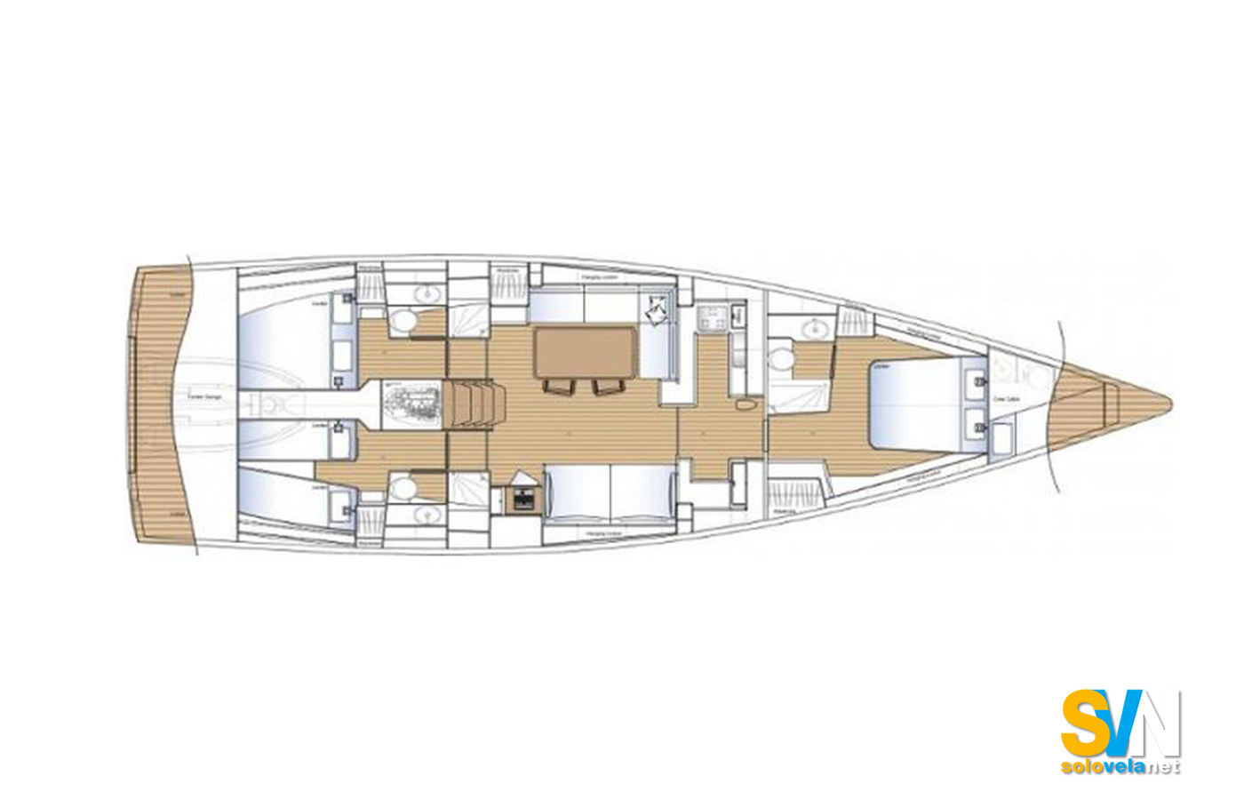 Esiste una sola versione della barca, 3 cabine 3 bagni + locale equipaggio