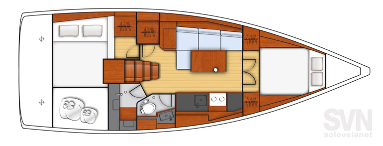 Versione 2 cabine e 1 bagno con la cucina in linea