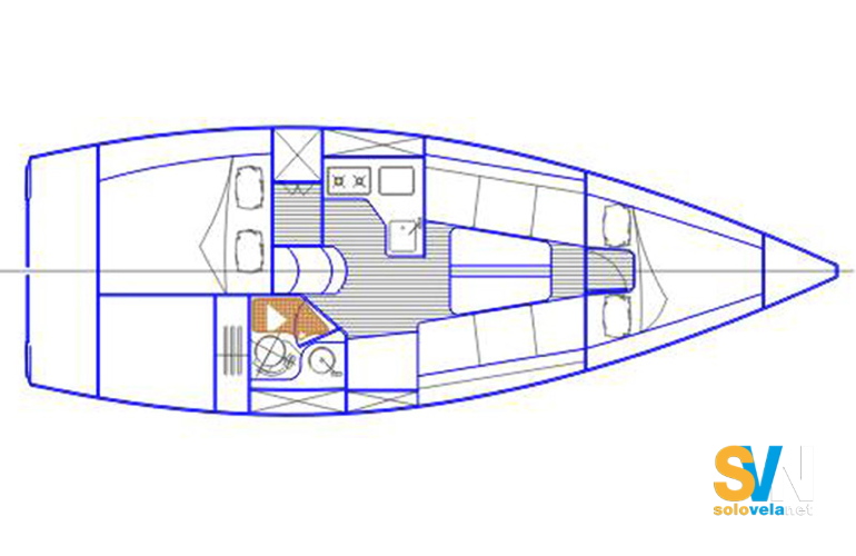 La planimetria della barca 2 cabine e 1 bagno
