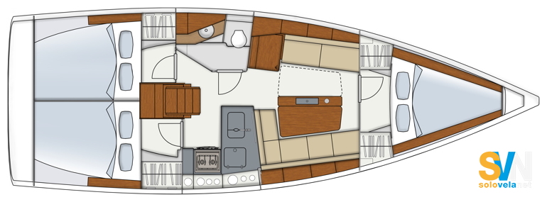 Versione 3 cabine e 1 bagno con cucina a L