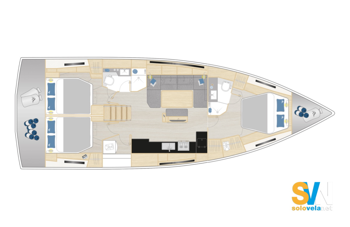 Layout standard 3 cabine e 2 bagni