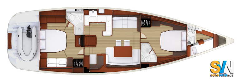 Versione 2 cabine e 2 bagni + cabina equipaggio