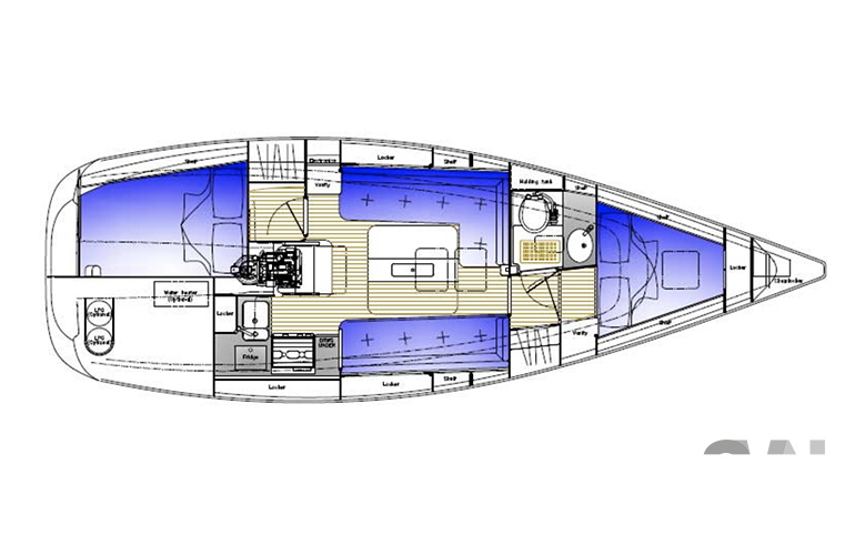 layout interni con 2 cbine e 1 bagno
