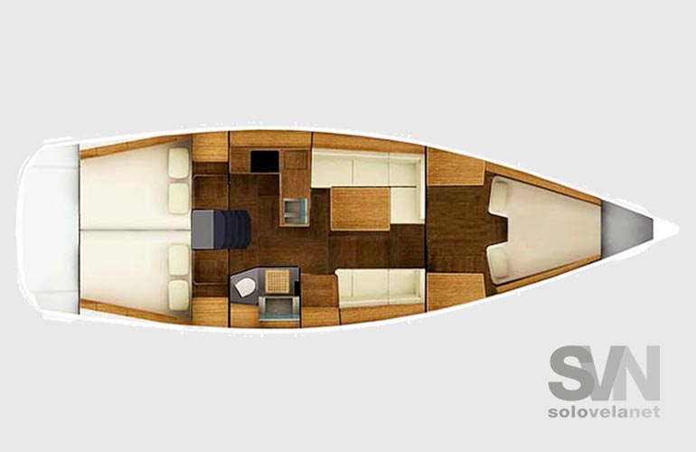 Tre cabine e un solo bagno posto a poppa