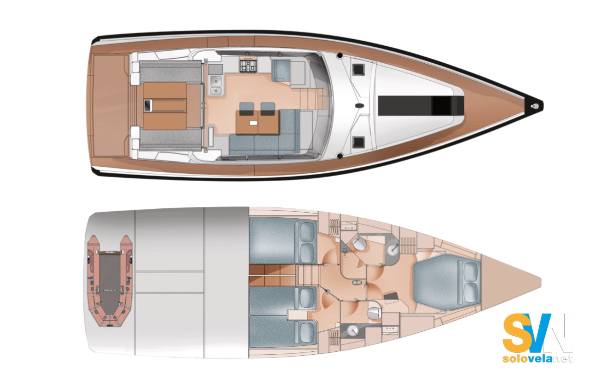 Layout standard, con la cucina sul deck saloon