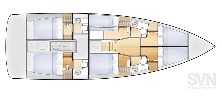 6 cabine e 4 bagni + cabina equipaggio