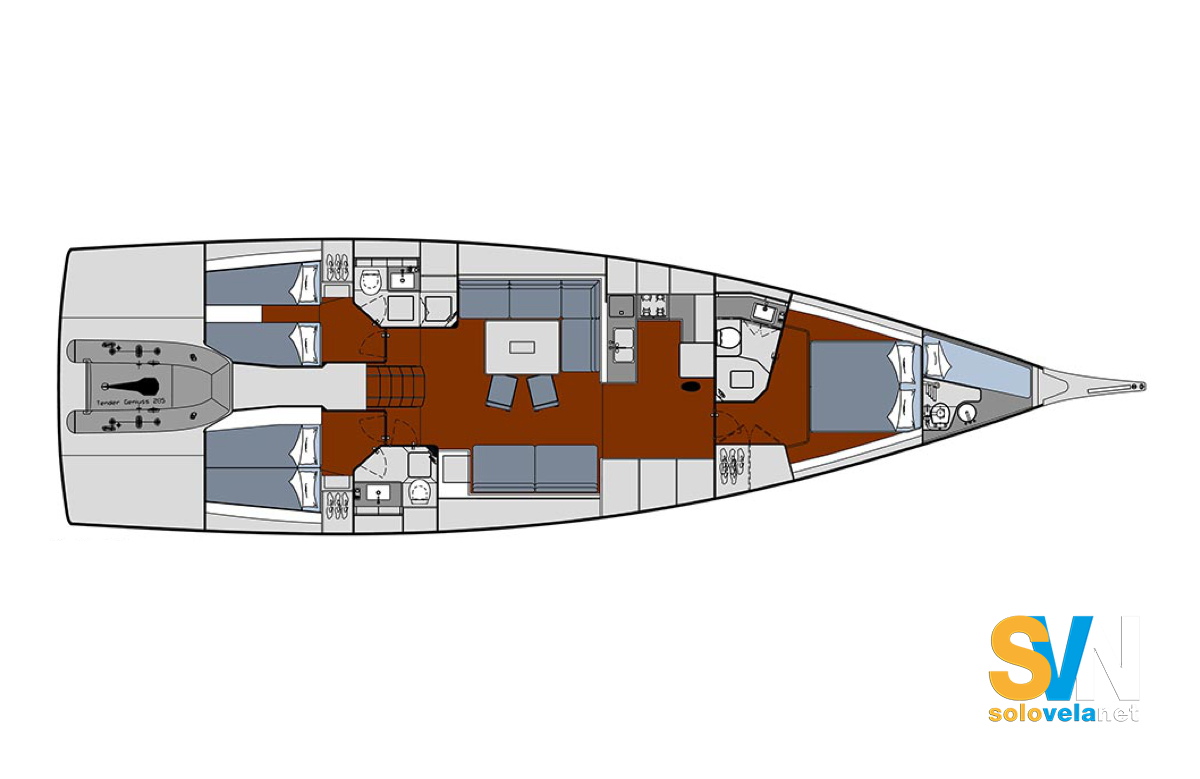Versione 3 cabine e 3 bagni + cabina equipaggio