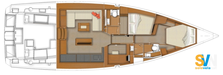 Versione 2 cabine, 2 bagni e studio dell'armatore