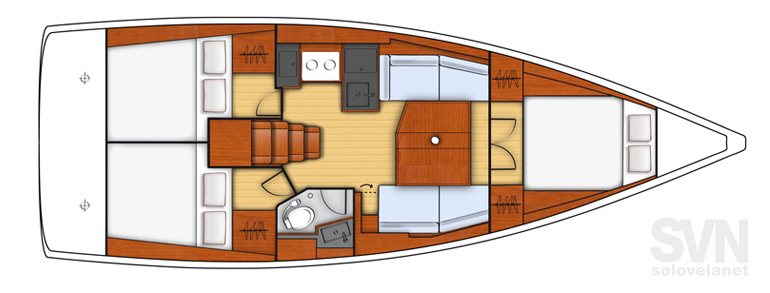 Versione 3 cabine e 1 bagno con la cucina a L