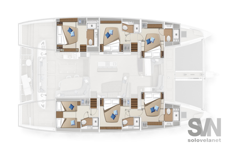 Versione charter, 6 cabine 6 bagni, cucina in dinette